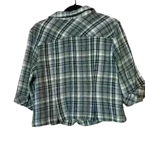 Christopher & Banks Petite Blue Plaid Tweed Button Up Shirt Jacket Size XL