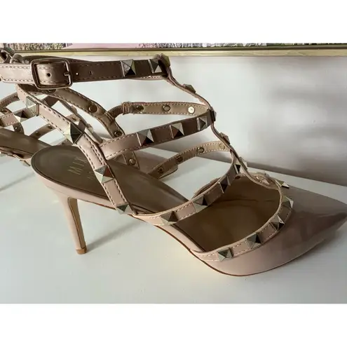 mix no. 6  Nude Studded Patent Leather Caged Strappy Pointed Toe Heels Sz 11
