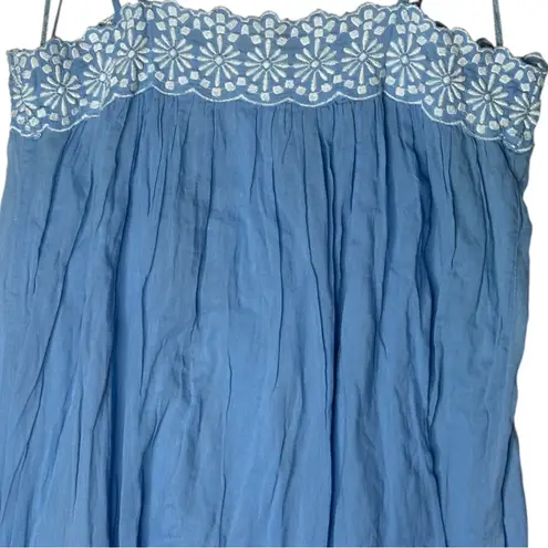 Free People  Blue Embroidered Cottagecore Maxi Dress Size XS