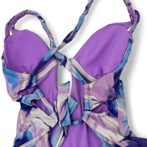 Becca Blue Agate Skylar Braided Plunge One-Piece Multi/Orchid Medium