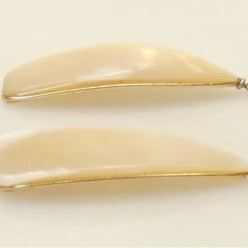 14K Gold Long Stud Mother Of Pearl Earrings
