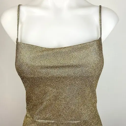 Mango MNG  NWT Gold Sleeveless Slit Glitter Shiny Texture Slip Midi Dress Size XS