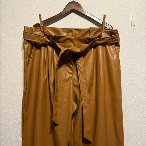 NWT Heyson Tan Faux Leather Paperbag Tie Waist Pants Women’s Size 2XL Brown Plus