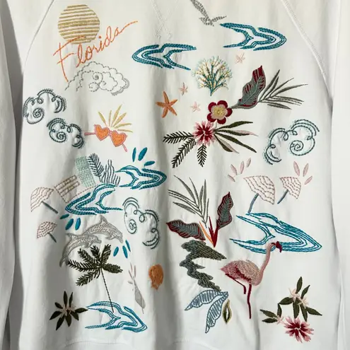Johnny Was Florida Embroidered Raglan Sweatshirt White Size Small