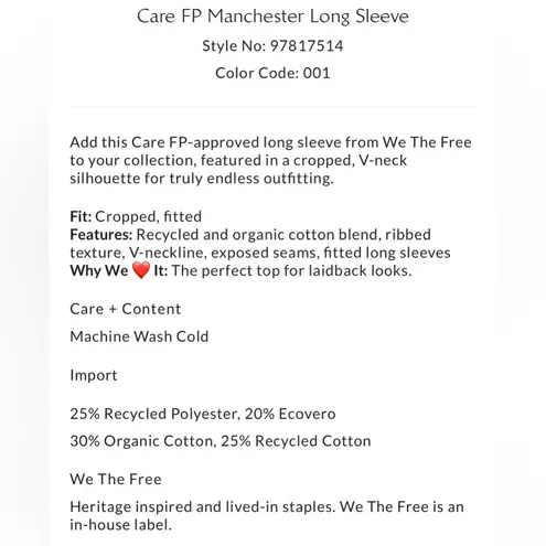 Free People  Care FP Manchester Long Sleeve NWT black XL v neck