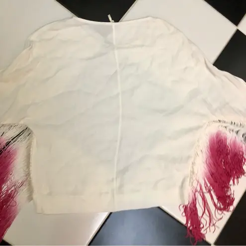 Maje Lila Fringe Long Sleeve Top Hot Pink Ombre Dip Dye White Magenta Bohemian S