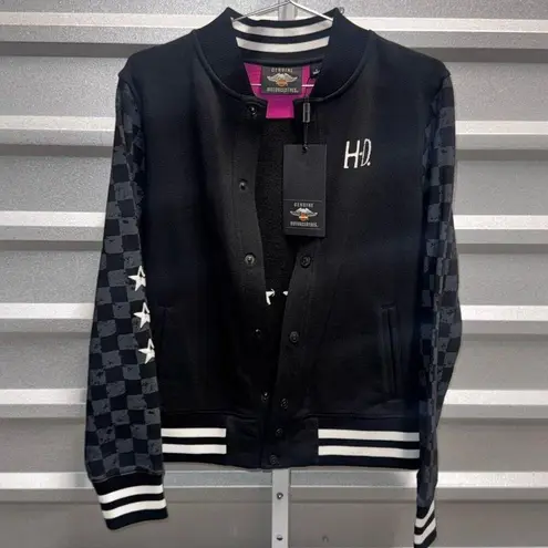 NWT HARLEY DAVIDSON Black White Checkered Stadium Sport Jacket Coat women's Size Size L