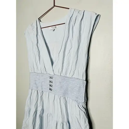 DEREK LAM X RTR Light Blue 100% Cotton Hourglass Cap Sleeve Tiered Dress Size 46