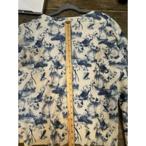 C by Bloomingdale's Cashmere Toile Crewneck Sweater Blue Cream Size XL