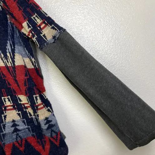 Ralph Lauren Denim Supply Aztec Sweater Medium Blue Distressed Pullover Cotton * Red