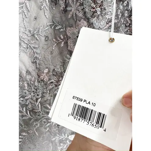 Mac Duggal 67539 Embellished Lace V Neck Illusion Gown Size 10 Platinum NWT