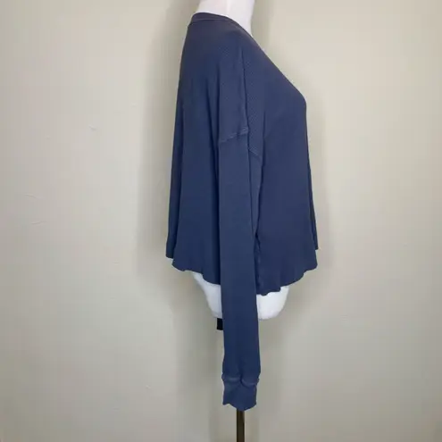 Blue Oversized Cropped Thermal Shirt Top ? Large