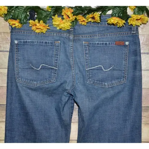 Ladies Seven for All Mankind Wide Leg Crop Vintage Dojo Jeans Size 32 Light Wash Blue