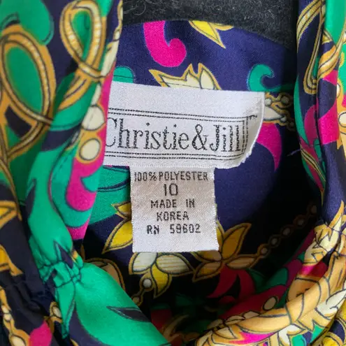 90s Rich Floral Regency Print Dark Blouse Sz 10 Christie & Jill Blue