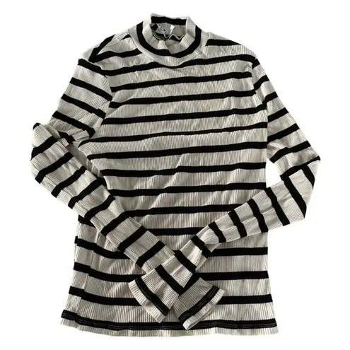 NA-KD  Shirt Womens XX Large Black Cream Stripe Ribbed Mock Neck Viscose Blend