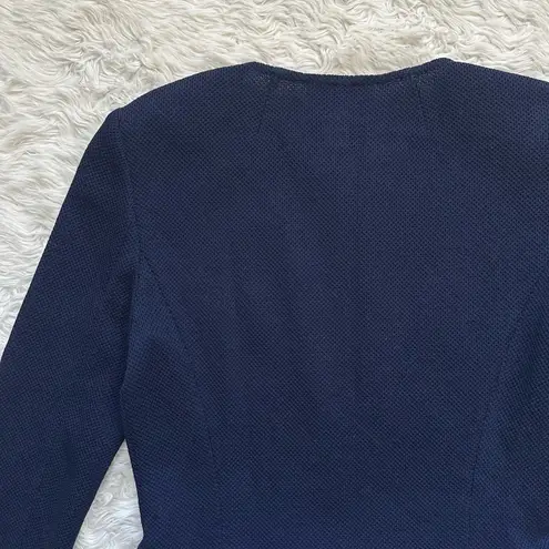 St. John Caviar Jacket Full Zip Up Peplum Wool Blend Long Sleeve Navy Sz 2