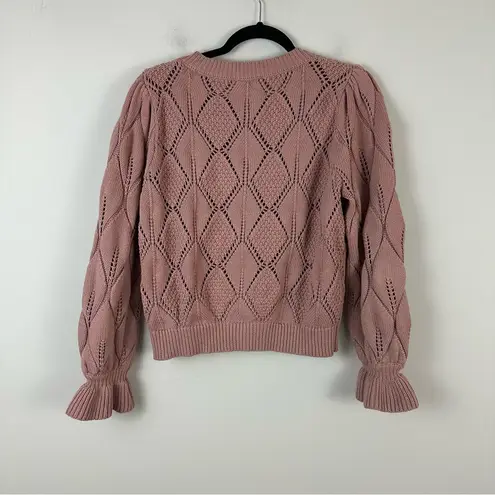 Another Love | Shawn Ruffle Cuff Patterned Knit Cardigan Size Medium Rose Mauve Pink