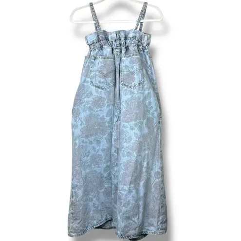 Ganni x Levi's Rare Faded Floral Print Vintage Denim Jean Distressed Midi Dress