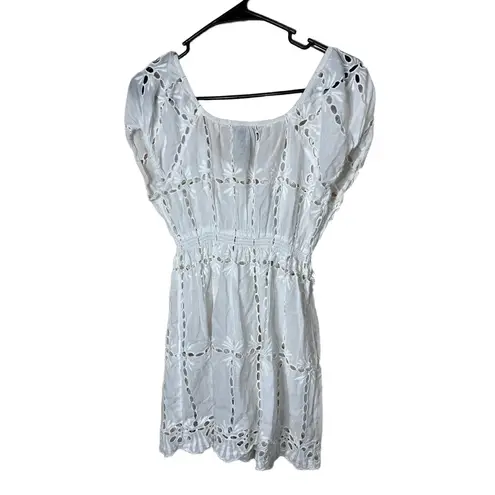 INC International Concepts White Eyelet Embroidery Short Sleeve Mini Dress 10
