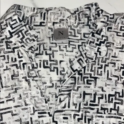 NWOT Natori Maze Tribal Black/White Pajama Shorts & 3/4 Sleeve Top Pajama Set XL Black