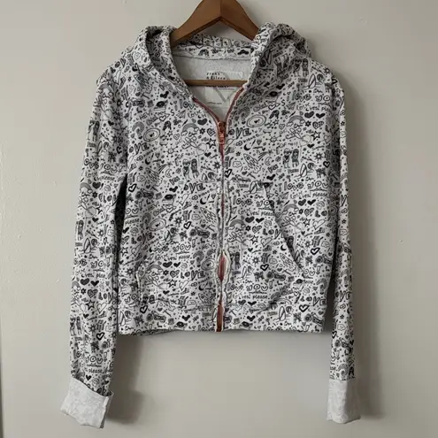 Frank & Eileen M Black and White Graphic Doodle Zip Up Hoodie Jacket Size M