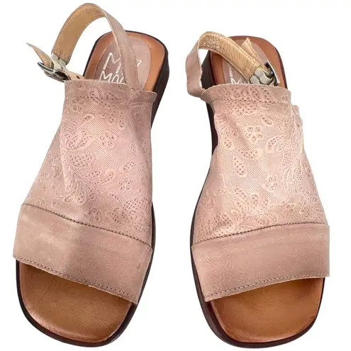 Miz Mooz Guava Lace-Embossed Leather Slingback Sandals Size 39 EU 9 US