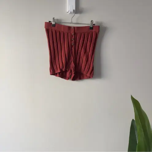 Anthropologie  Ribbed Button-Up Shorts Rust cotton blend pull on stretch micro S - Image 3