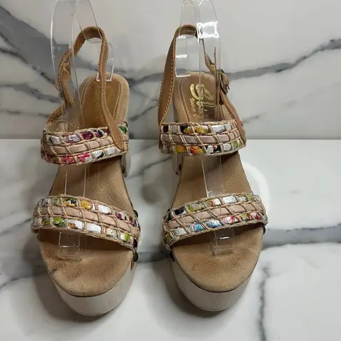 sbicca Women's Braided Strappy Wood Platform Gwendoline Sandals Sz 40 Sz 9.5