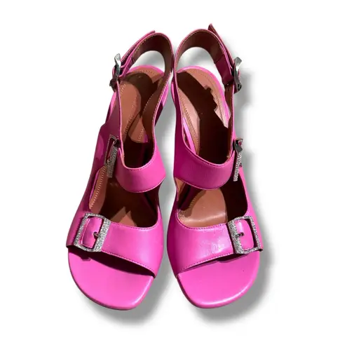 Amina Muaddi Marni Hot Pink Rhinestone Buckle Heel Sandals Sz EU 38.5 / US 8.5
