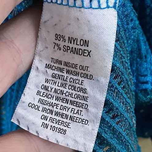 JM Collection Blue Flower Top With Sequins Size Large