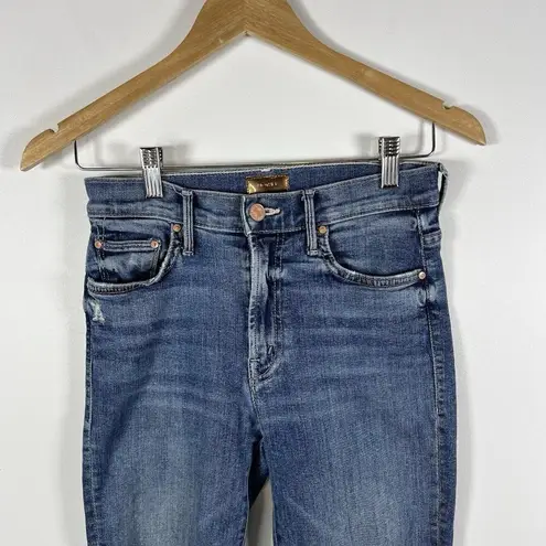 Mother The Insider Crop Step Chew Distressed Denim Jeans in Dancing on Coals 24 Blue