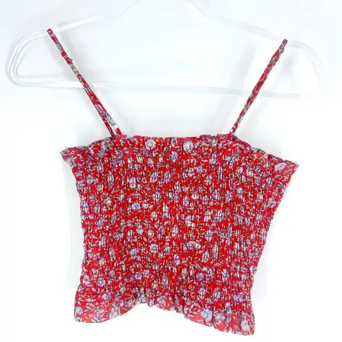 Timing  Cropped Shirred Tank Top Red Floral Size Small