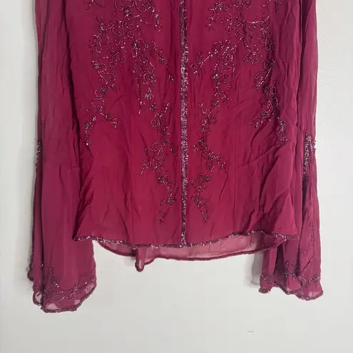 Newport News sheer embellished beaded fairycore festival belle long sleeve silk blouse SZ 12