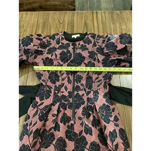 Rebecca Taylor puff sleeve brocade jacquard floral bow belt cocktail mini dress