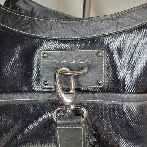 Via Spiga Womens Shoulder Bag Large Black Patent Leather Pockets Lined Hobo