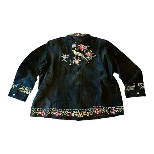 Avanti NEW Womens 3X Black Suede Leather JACKET Embroidered Bird Floral Mob Wife