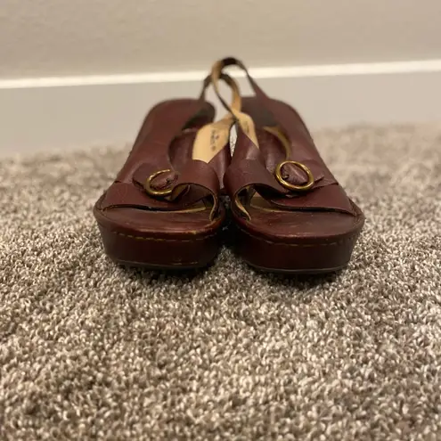 Born Platform Chunky Criss Cross Buckle Slingback Y2K Brown Leather Shoes Size 8