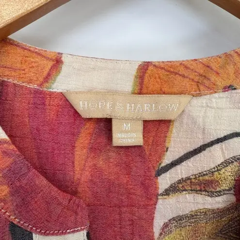 Hope & Harlow Button Front Top Womens Medium White Red Poppy Print Boho