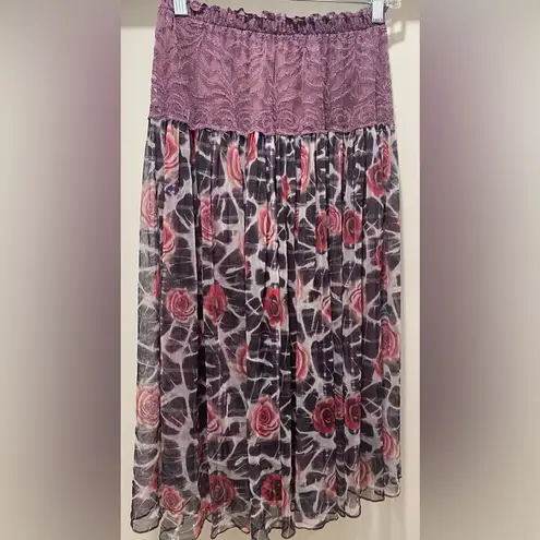 VTG 90s Purple Lace & Floral Roses Mid