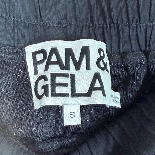 Pam & Gela Mirror Ball Sequin Jogger Pants Black Silver Drawstring Size S - Image 5