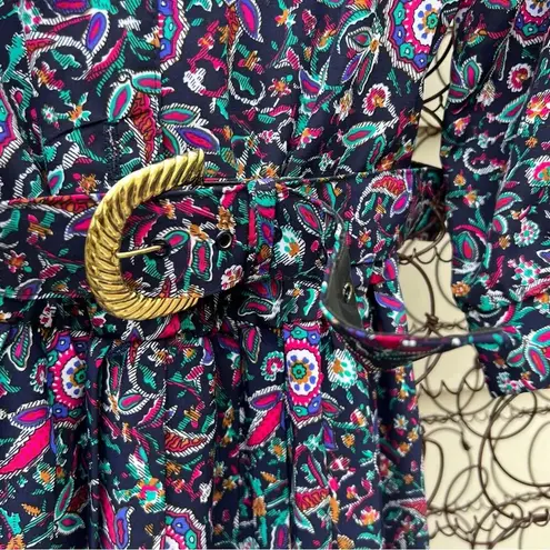 Vintage 80s Breli Floral Paisley Accordion Pleat Dress with Matching Belt Size 10