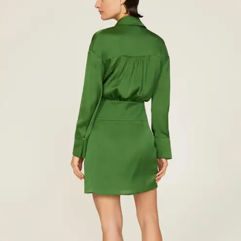 Ba&sh Green Mini Shirt Dress XS Wrap Designer Cocktail Satin Ruched Holiday $340