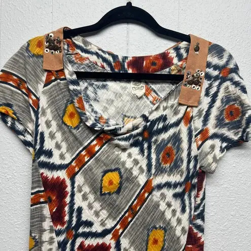 Tiny by Anthropologie Womens Top Small Cotton Aztec Festival Tribal Hippie Boho Gray