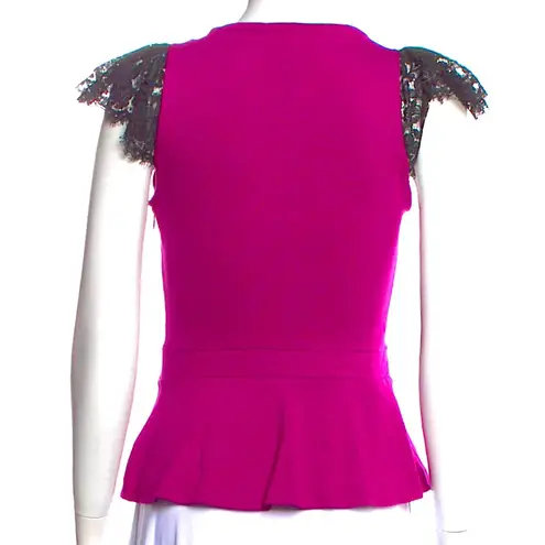 Red Valentino VINTAGE! Plum Blouse with Black Lace Trim, XS NWT