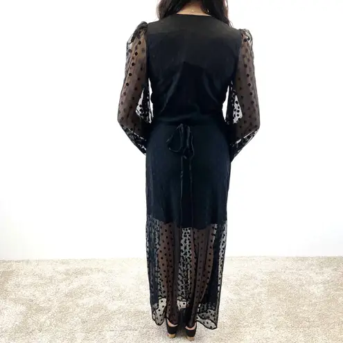 Yumi Kim NEW Womens M Wicked Game Wrap Dress Black Swiss Dot Maxi Sheer Witchy