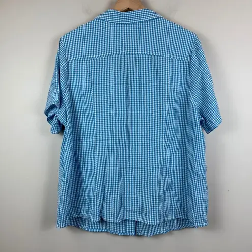Christopher & Banks Shirt Womens 1X Blue Gingham Check Short Sleeve Button Front