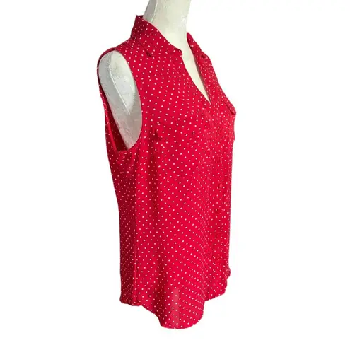 Soho women's M red with white polka dot sleeveless collared button down blouse