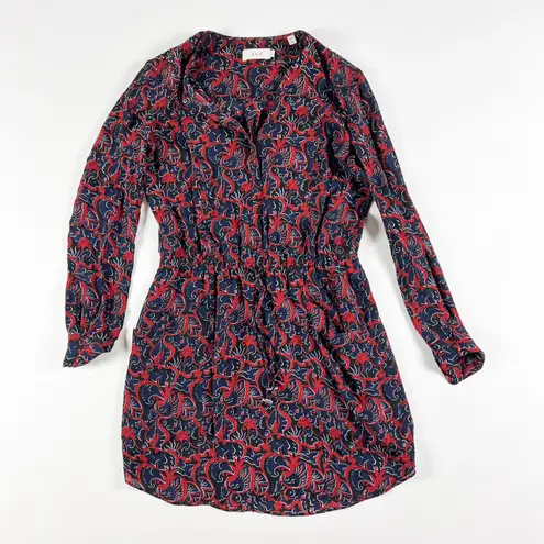 A.L.C. Silk Chiffon Red Blue Floral Flower Print Pattern Tie Waist Mini Dress 2