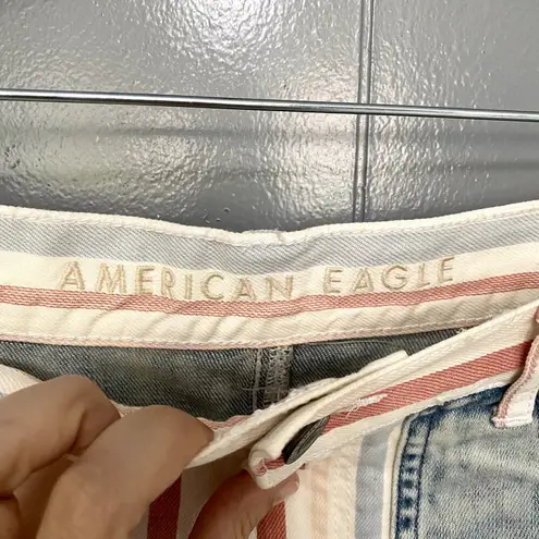 American Eagle White Colorful Striped High Rise Cut Off Boho Beach Mom Shorts 8