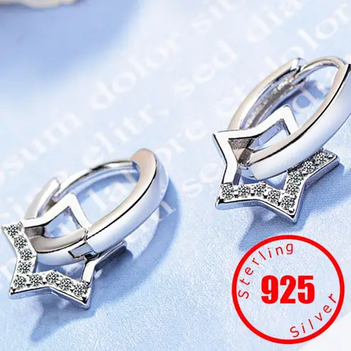 Boutique NEW Women'sā 2 Piece Platinum Plated S925 Starry Diamond Simulant Hoop Earrings